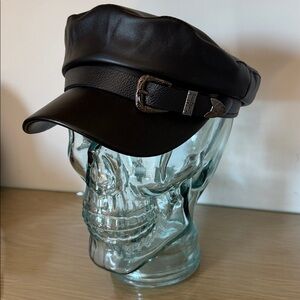 Fashion Plain leather with buckle Cap Hat